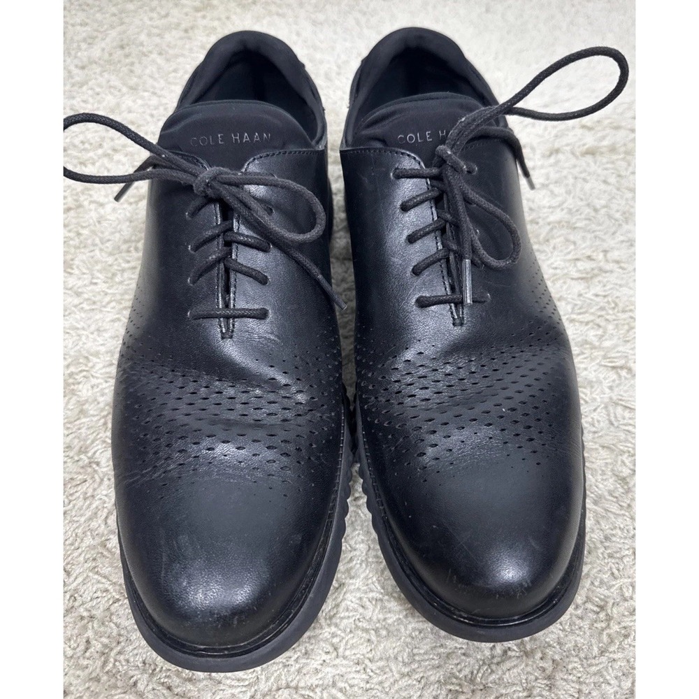 Cole Haan ZeroGrand Black Leather Laser Wingtip Oxford Shoes Men's 12M Comfort